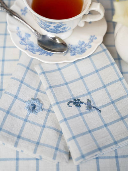 Blue Note Embroidered Napkin Set of 2 - Blue