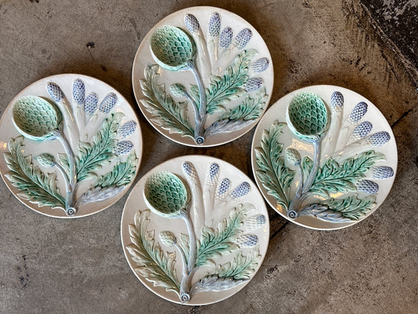 19th Century Luneville French Faience Majolica Asparagus and Artichoke Plate