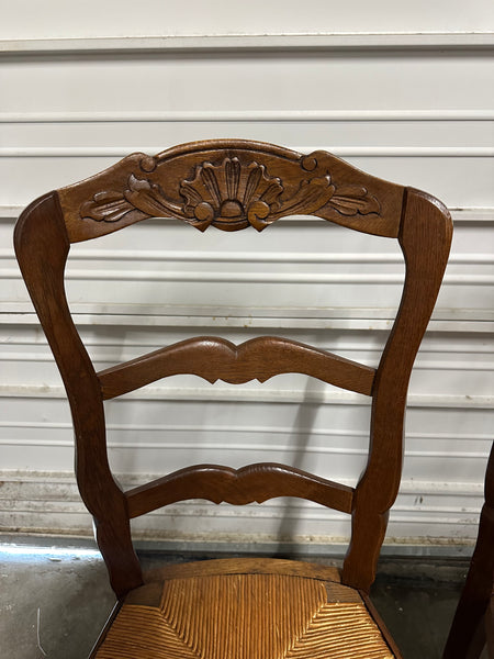Set of 2 French Ladder Back, Rush Seated Chairs