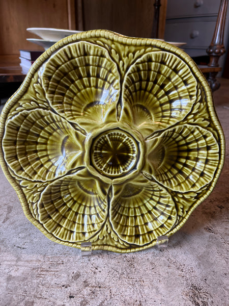 Vintage Sarreguemines Olive Green Oyster Plate