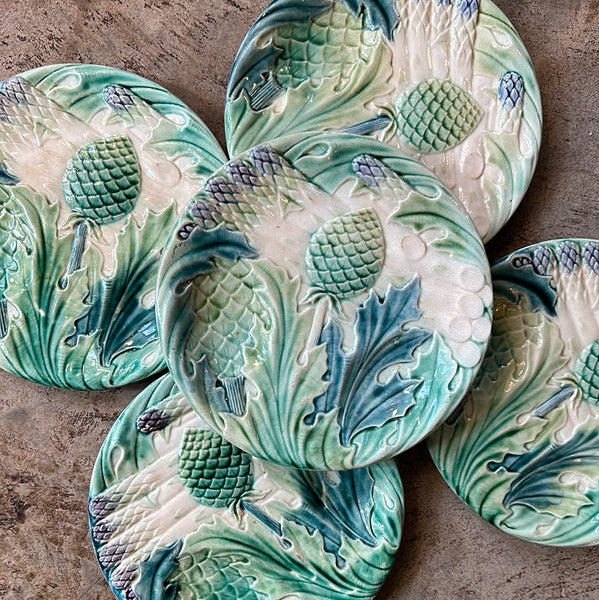 Asparagus Plate, Turquoise, Blue and Green with a Sauce Well