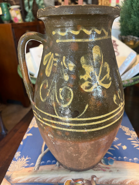 Pyrenees Jug, Green Glaze with Yellow and Brown Motif