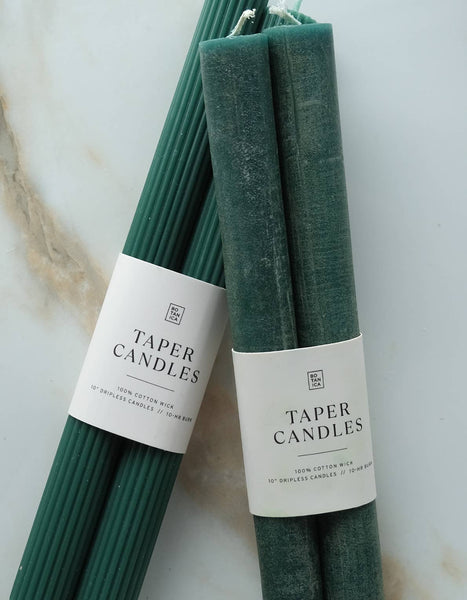 Fluted Taper Candle Pair, Evergreen