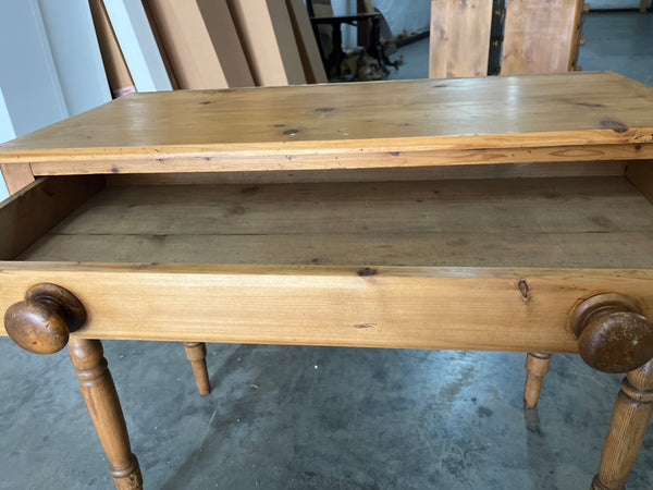 Narrow English Pine Table with Turned Legs