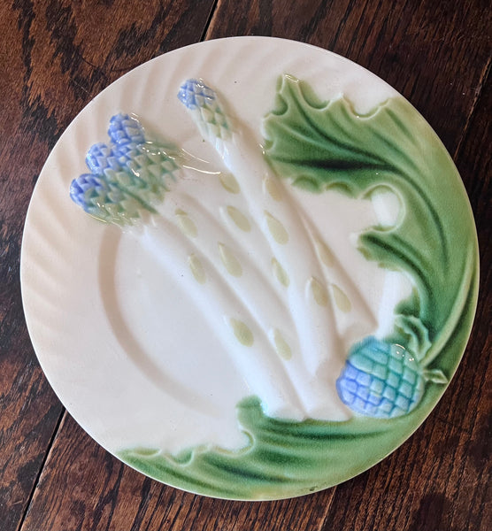 Asparagus Plate, Cream with Green