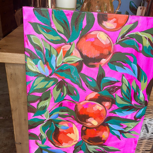 Oranges with Neon Pink Background