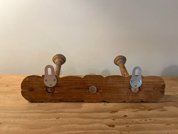 French Pine Coat Rack, 2 Hooks