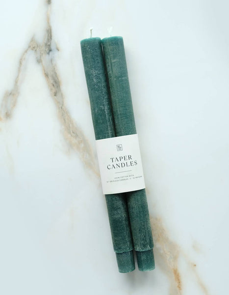 Fluted Taper Candle Pair, Evergreen