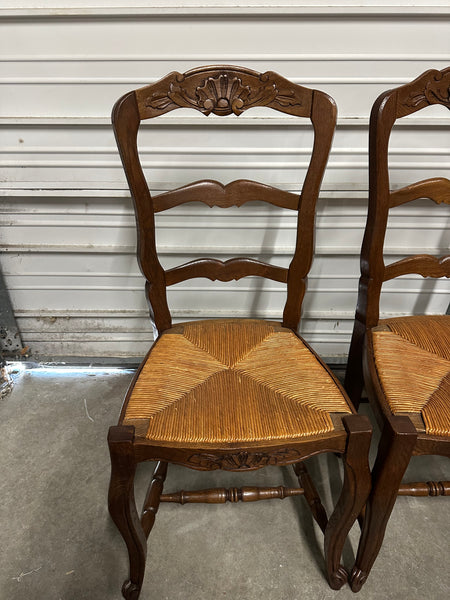 Set of 2 French Ladder Back, Rush Seated Chairs