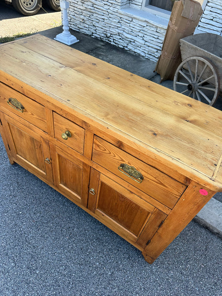 Victorian Pine Dresser Base with Brass Hardware