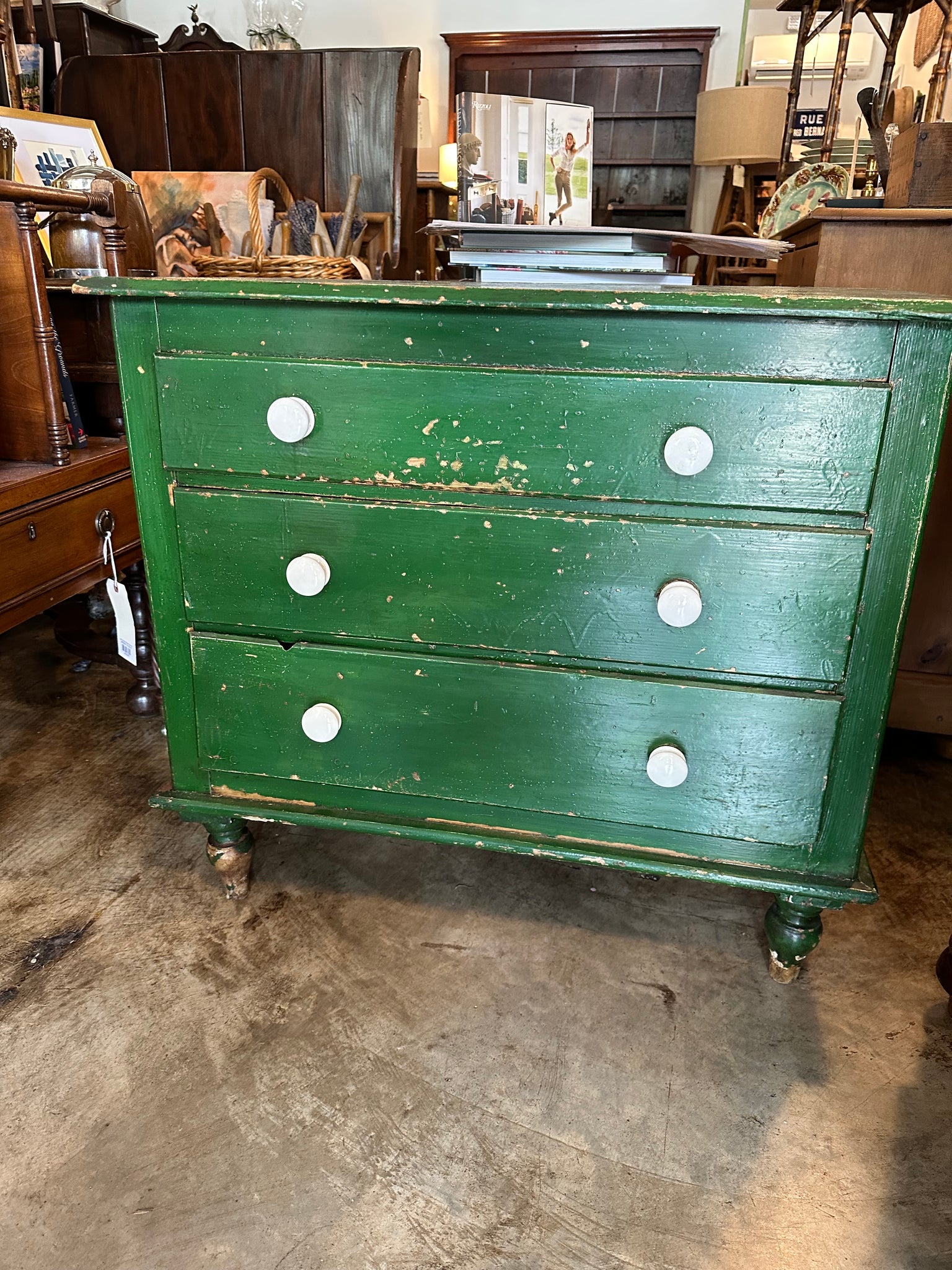 Green Chest of Drawers, Original Paint McIntosh Cottage Antiques Green Chest of Drawers, Original Paint McIntosh Cottage Antiques