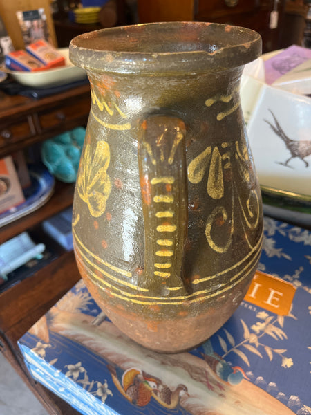 Pyrenees Jug, Green Glaze with Yellow and Brown Motif