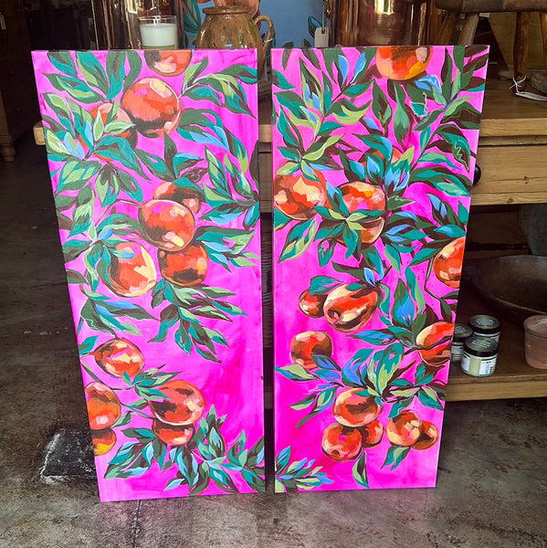 Oranges with Neon Pink Background