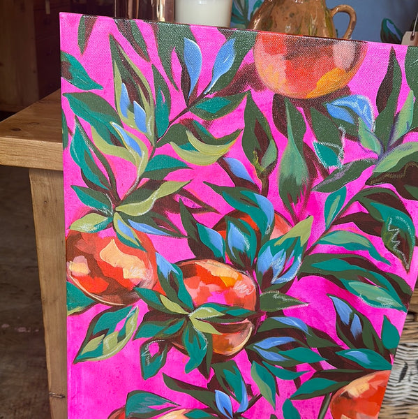 Oranges with Neon Pink Background