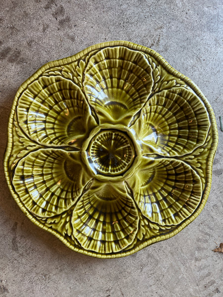 Vintage Sarreguemines Olive Green Oyster Plate