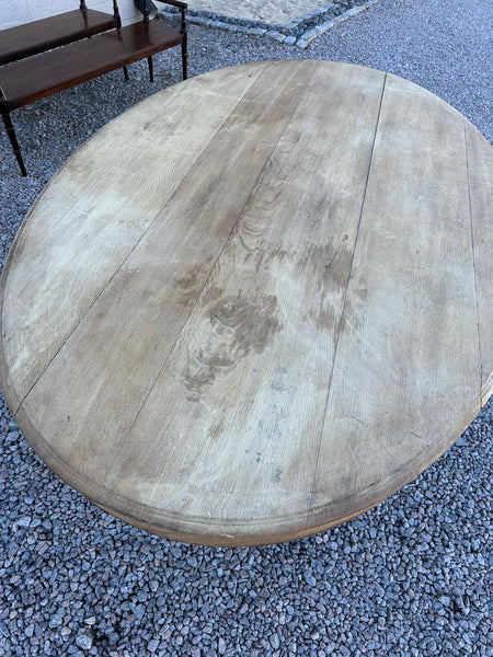 French Oak Carved Pedestal Base Oval Table