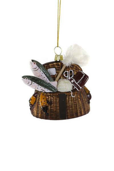 Vintage Fishing Creel, Glass Ornament