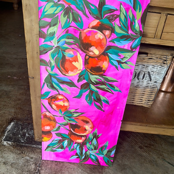 Oranges with Neon Pink Background