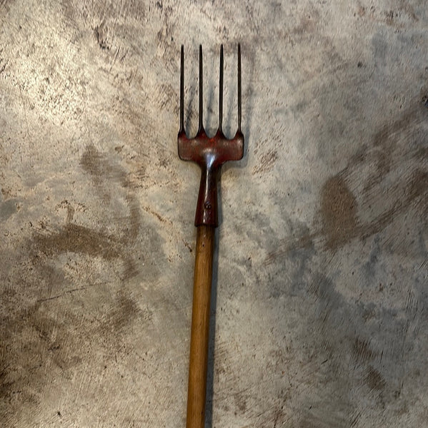 Small Garden Fork on Long Handle, Red