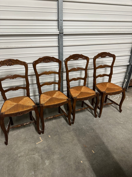 Set of 2 French Ladder Back, Rush Seated Chairs