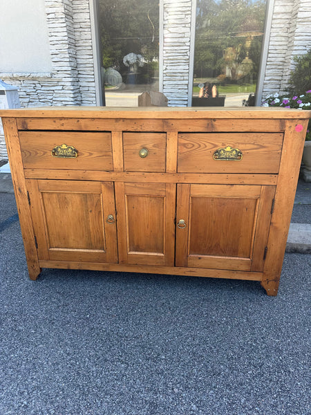 Victorian Pine Dresser Base with Brass Hardware