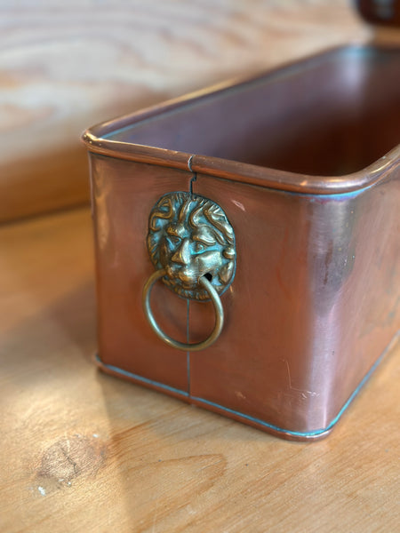 Rectangular Copper Planter with Lion's Head Handles