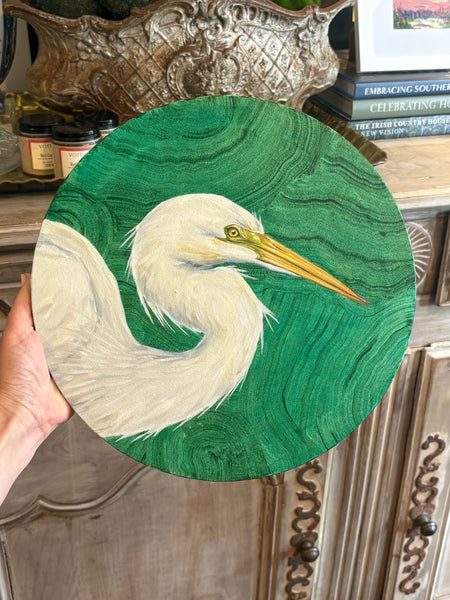 Rayne Housey Bories Egret Right Facing on Malachite Background