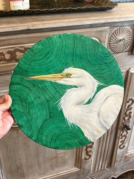 Rayne Housey Bories Egret, Left Facing, on Malachite Background