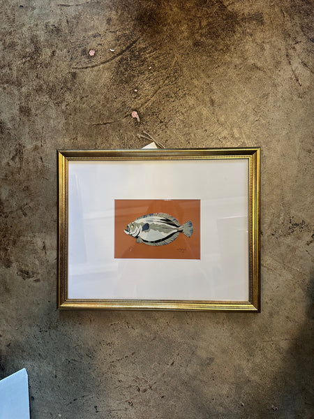 Flounder Collage, Pale Blue and Grey on Rust