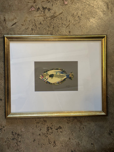 Flounder Collage, Cream and Gold on Grey