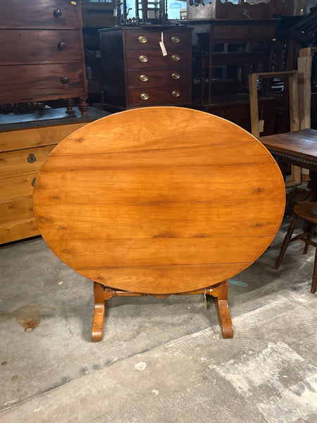 Cherry Vendange Table, Unusual Turned-Leg Base,