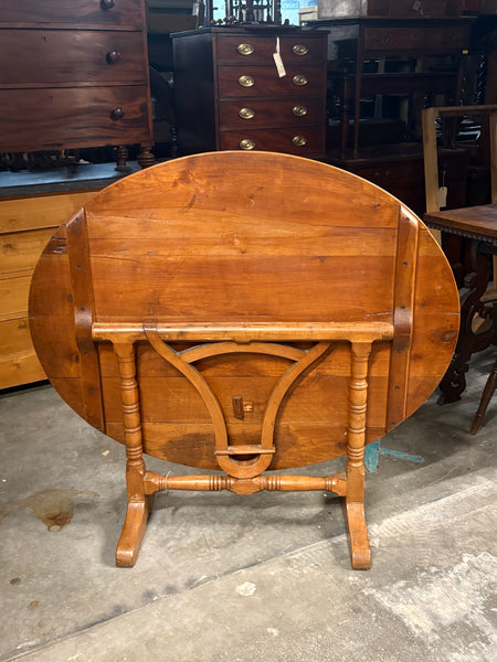 Cherry Vendange Table, Unusual Turned-Leg Base,