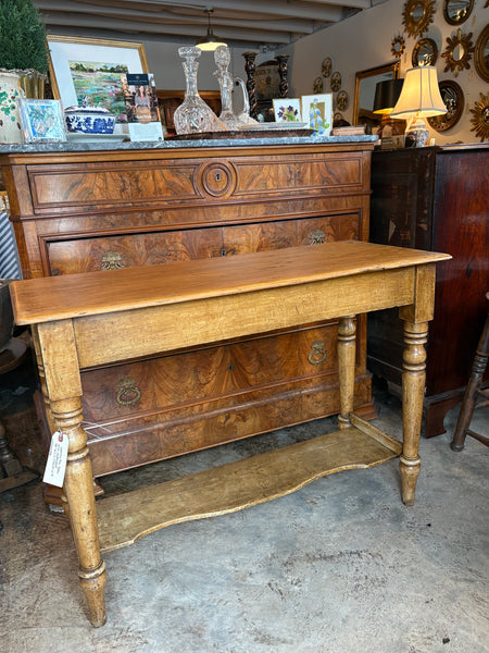 Narrow Victorian Pine Table with Undershelf