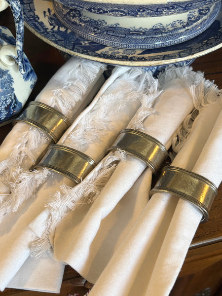 Vintage Smooth Oval Pewter Napkin Ring, Set of 4