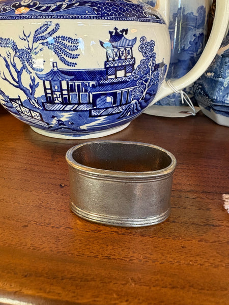 Vintage Smooth Oval Pewter Napkin Ring, Set of 4
