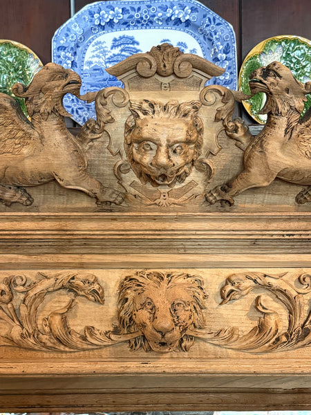 Bleached Oak Carved Mirror with Lions Head