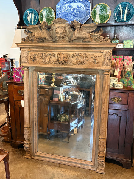 Bleached Oak Carved Mirror with Lions Head
