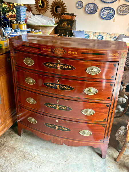 Mahogany Bow Front Chest with Inlay
