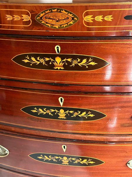 Mahogany Bow Front Chest with Inlay