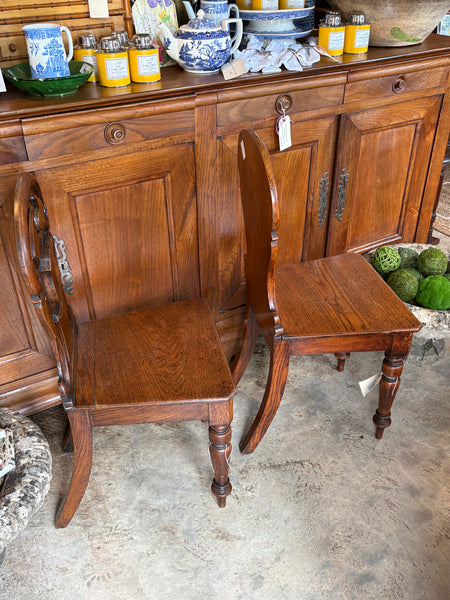 Pair of Oak Hall Chairs