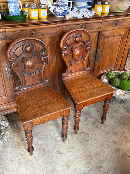 Pair of Oak Hall Chairs