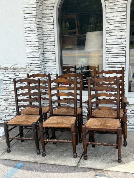 Set of Six Ladder Back, Rush Seated Chairs