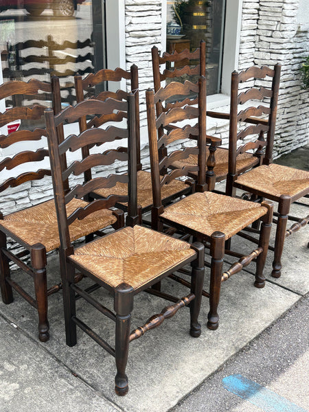 Set of Six Ladder Back, Rush Seated Chairs