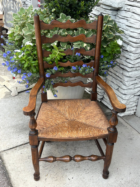 Set of Six Ladder Back, Rush Seated Chairs