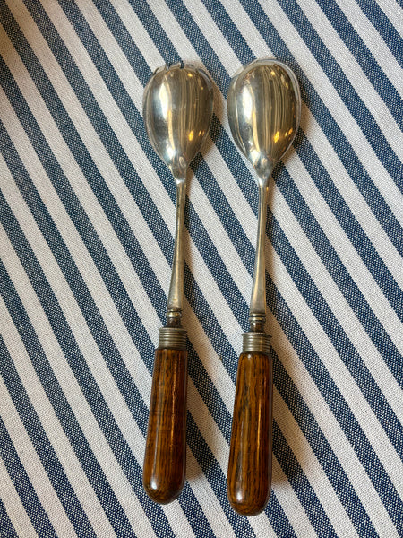 Pair of Silver Plate Serving Pieces with Wooden Handles