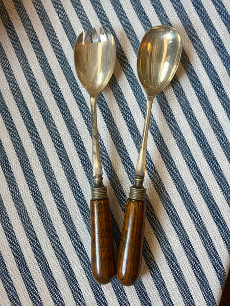 Pair of Silver Plate Serving Pieces with Wooden Handles