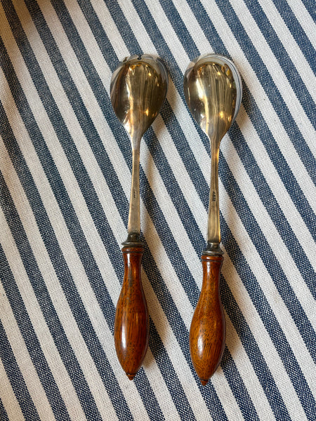 Pair of Silver Plate Serving Pieces with Wooden Handles