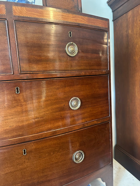 English Mahogany Caddy Top Bow Front Chest with Contrasting Inlay