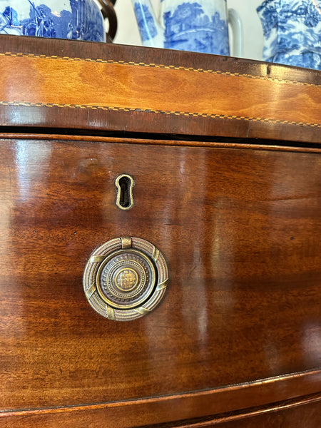 English Mahogany Caddy Top Bow Front Chest with Contrasting Inlay