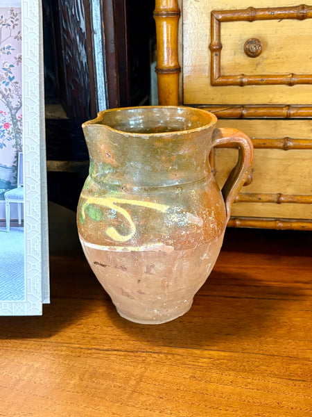 Pyrenees Jug with Deep Orange Glaze with Botanical Motif